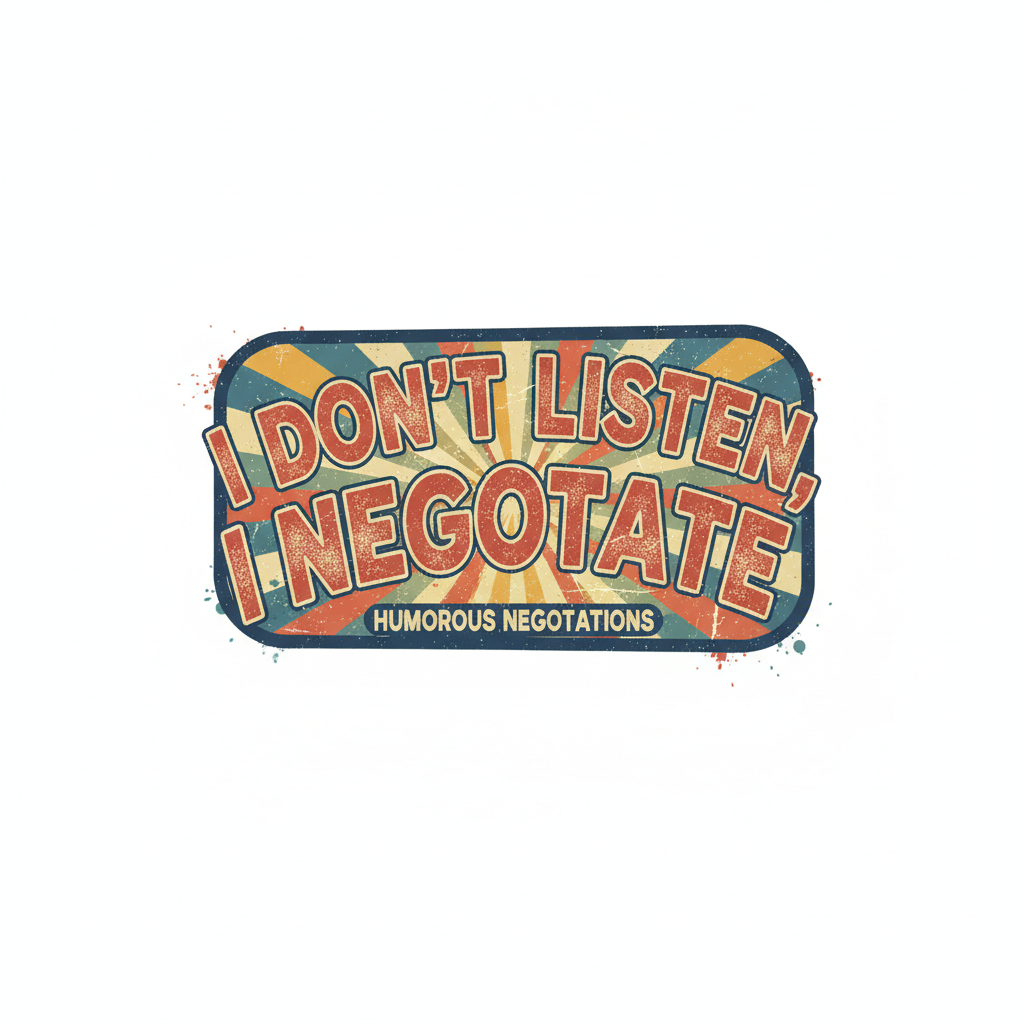 Retro vintage iron-on transfer design with bold text saying I don't listen, I negotiate