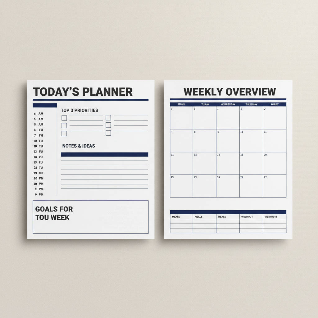 Printable Planner Pages mockup showing daily and weekly templates